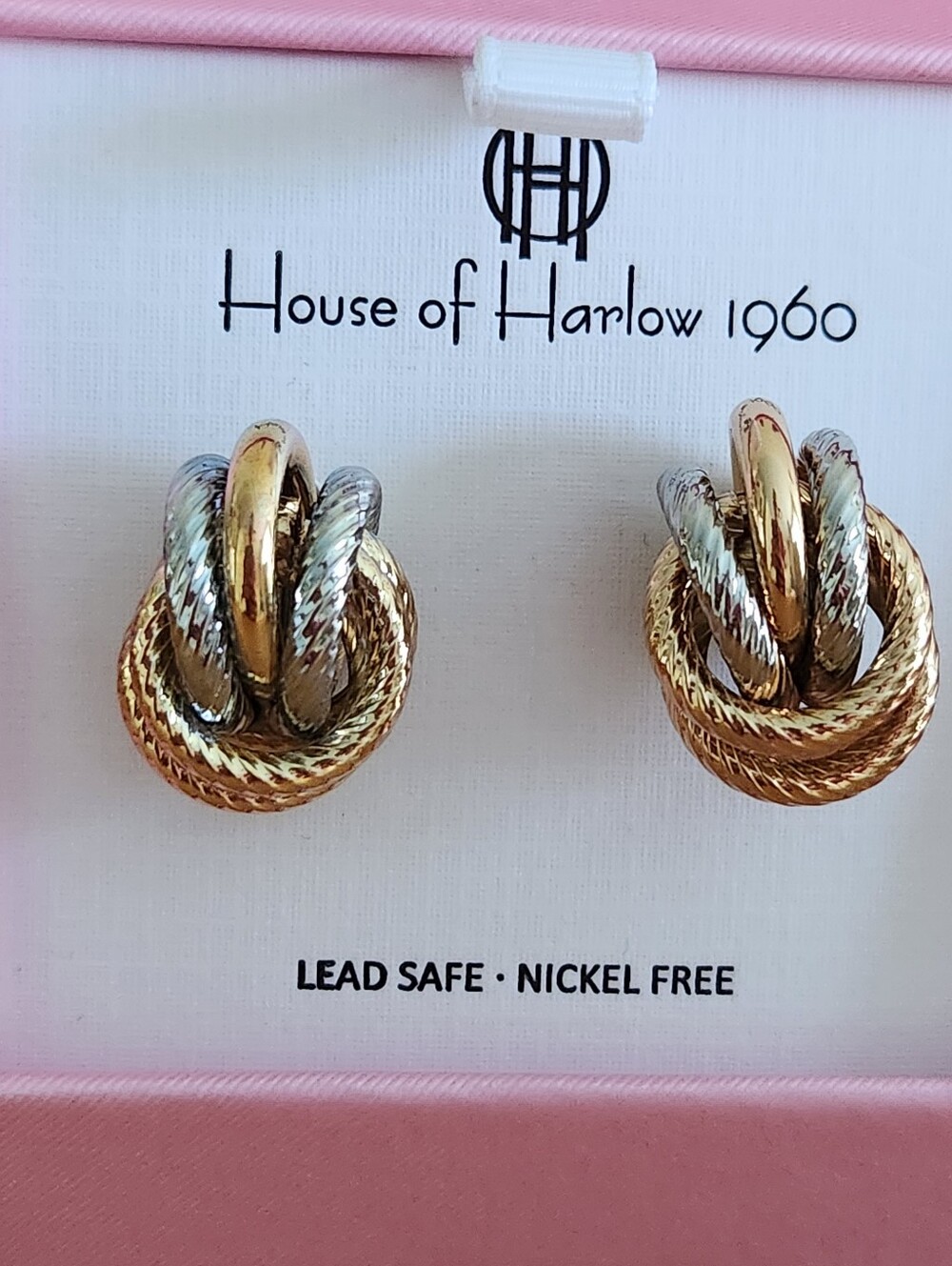 House of Harlow 1960 Two-Tone Knot Stud Earrings Gold And Silver - Picture 2 of 5